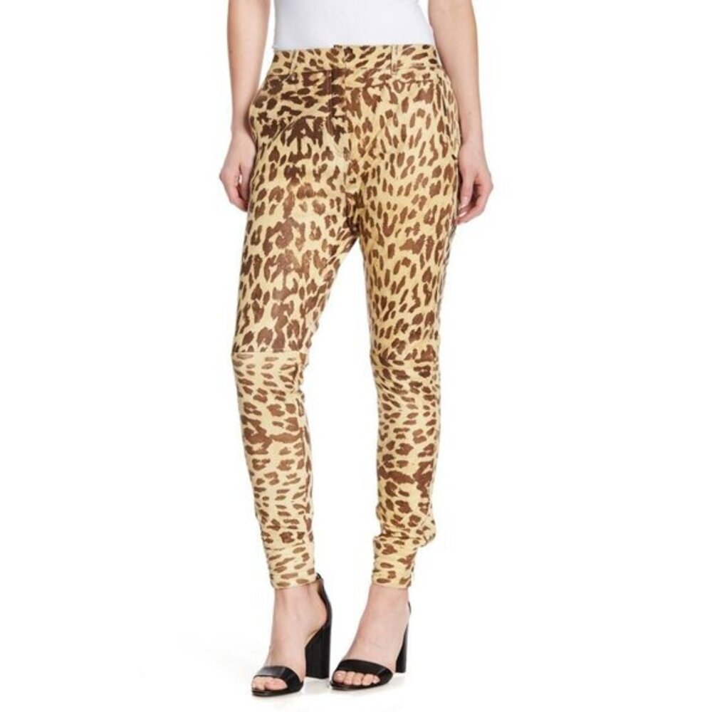 One Teaspoon Jackson Leather Pants Leopard Animal Print Natural SZ XS New